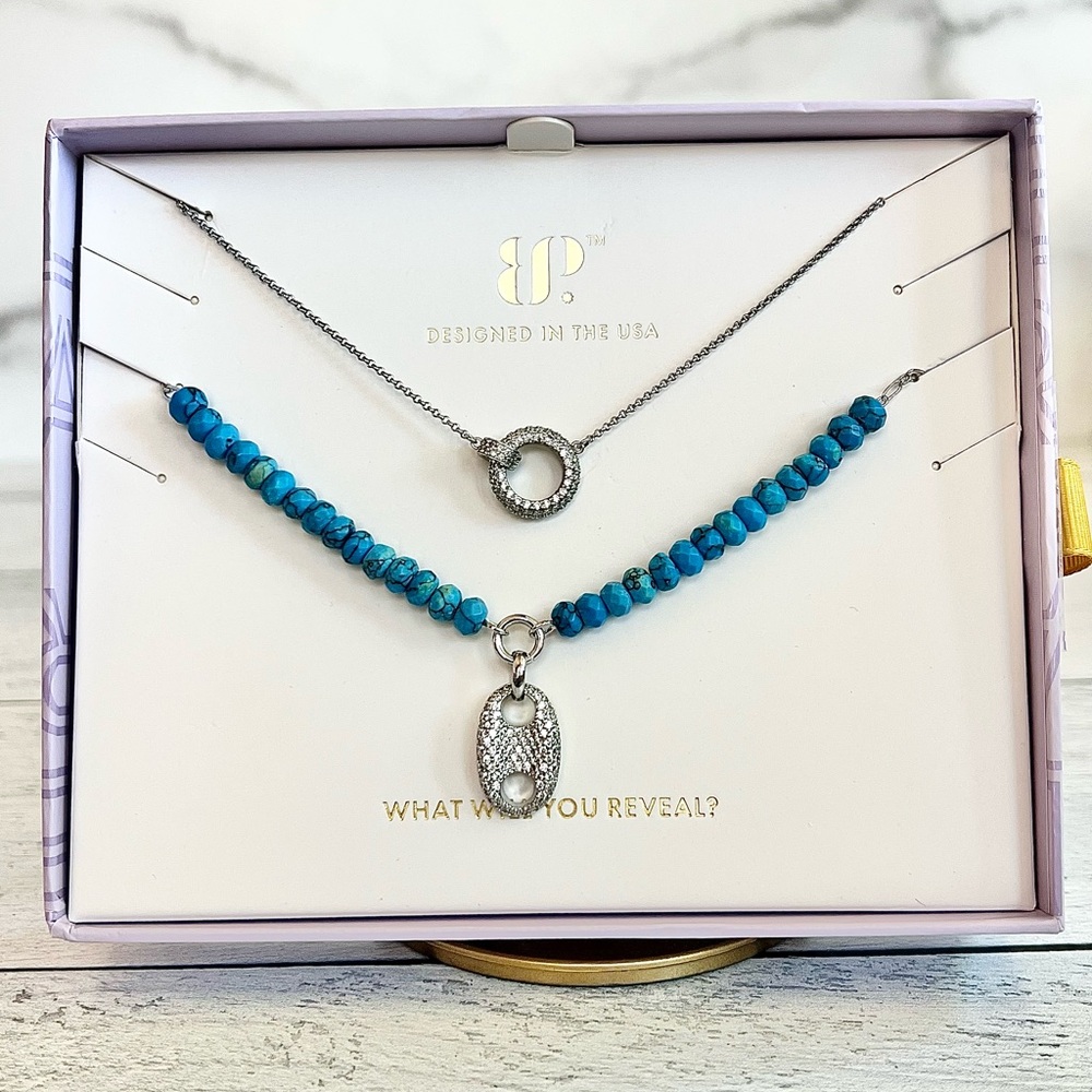 Silver and Blue Beaded Necklace with Pendant